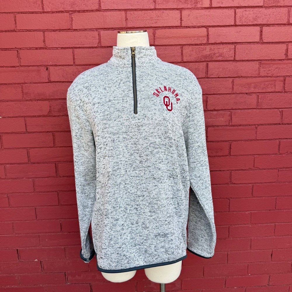 Champion Oklahoma Sooners Women Medium Gray Marled 1/4 Zip Fleece‎ Pullover